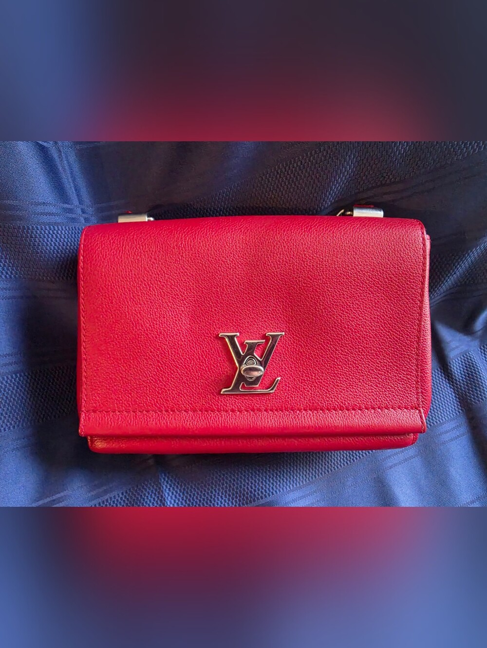 Louis Vuitton Lock Me Red Shoulder Bag with Silver LV Hardware